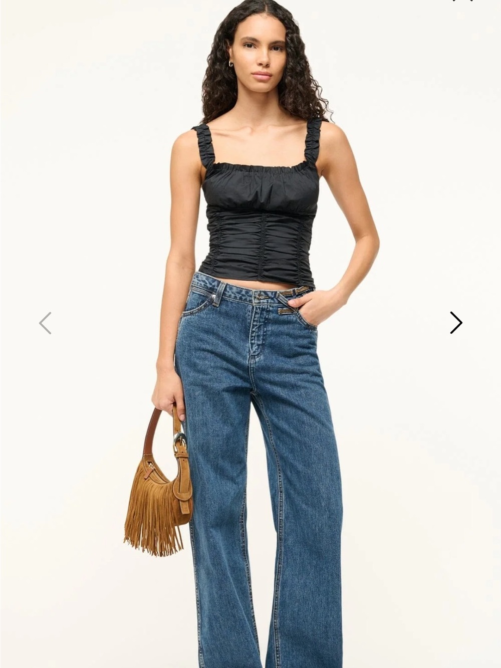 STAUD Black Ruched Camisole with Ruffled Straps - Picture 4 of 5